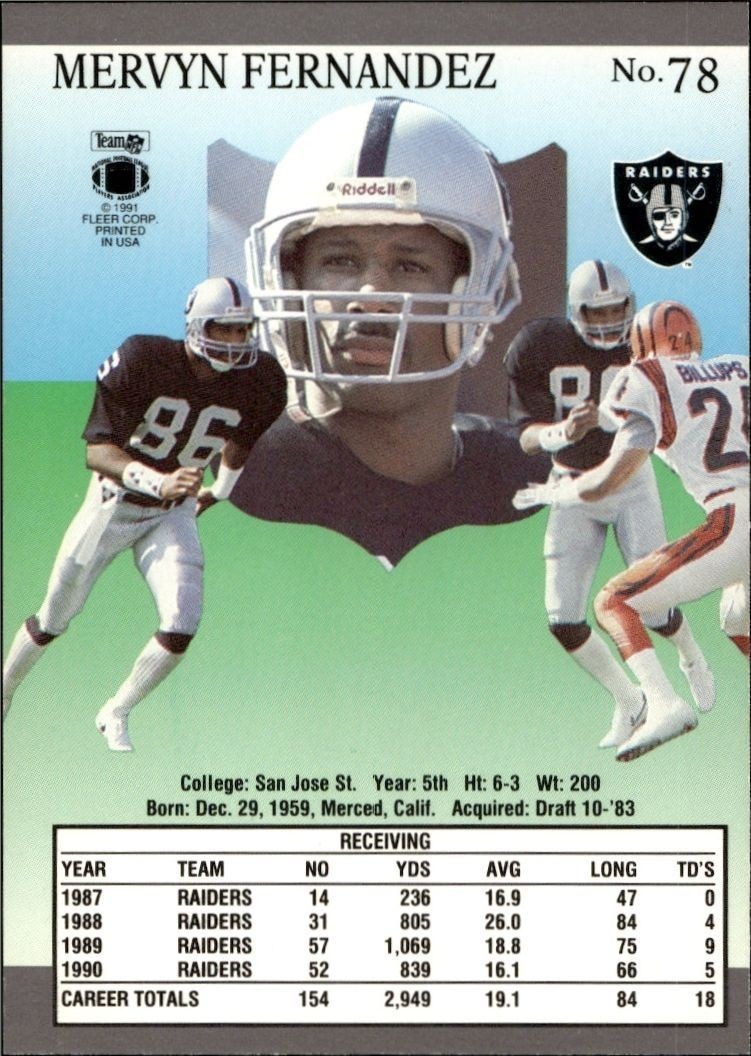 1991 Fleer Ultra Mervyn Fernandez #78 football trading card back