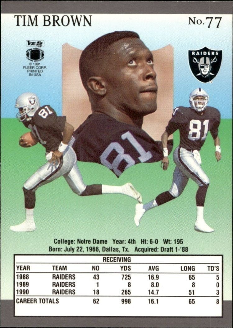 1991 Fleer Ultra Tim Brown #77 football trading card back