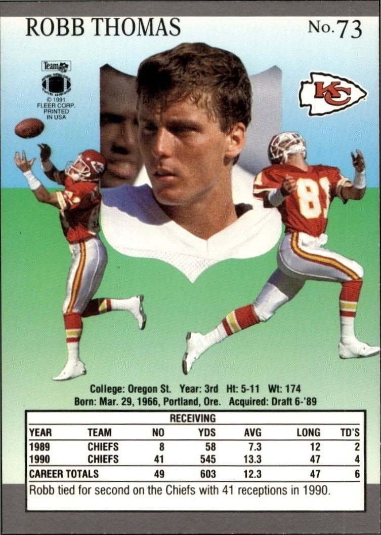 1991 Fleer Ultra Robb Thomas #73 football trading card back