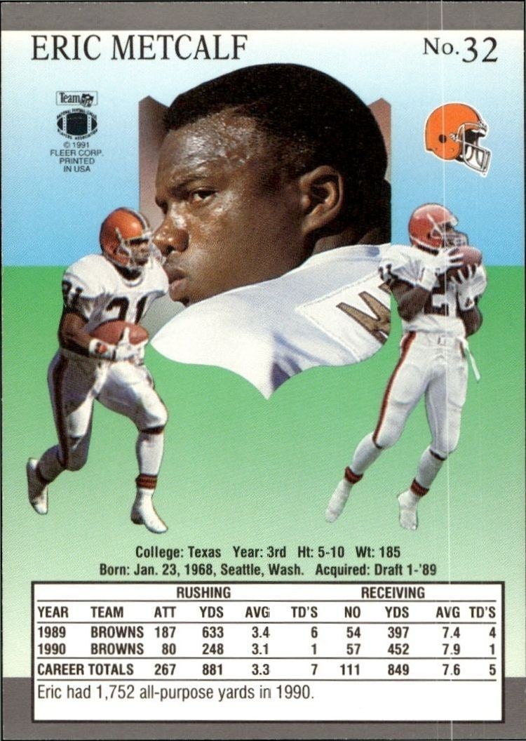 1991 Fleer Ultra Eric Metcalf #32 football trading card back