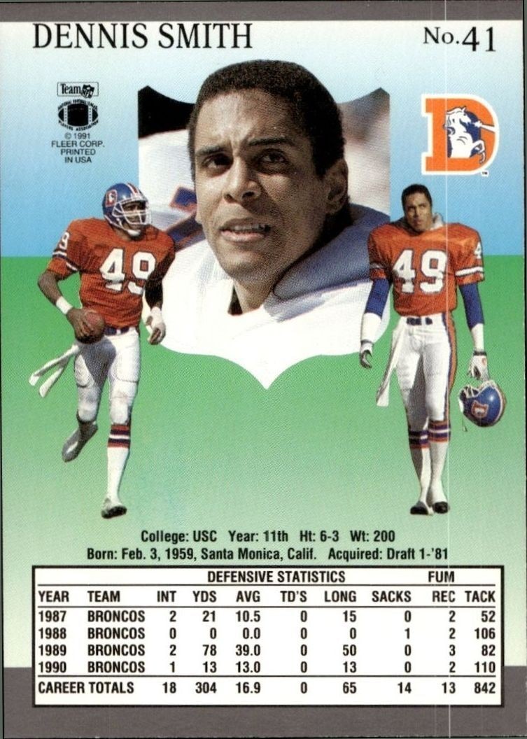 1991 Fleer Ultra Dennis Smith #41 football trading card back