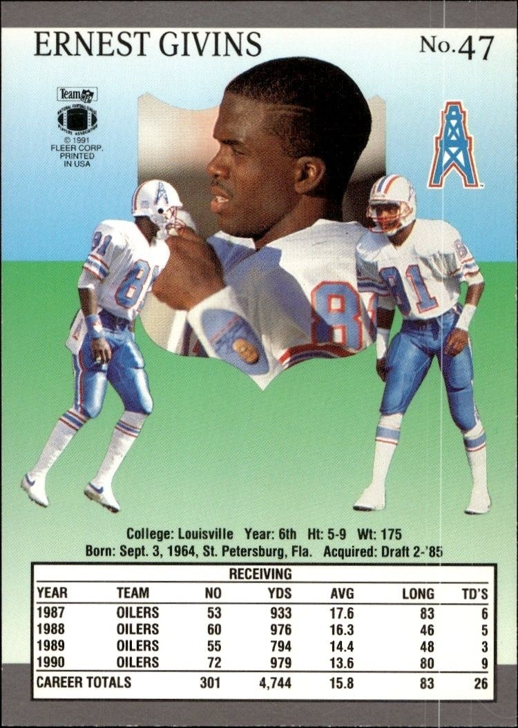 1991 Fleer Ultra Ernest Givins #47 football trading card back