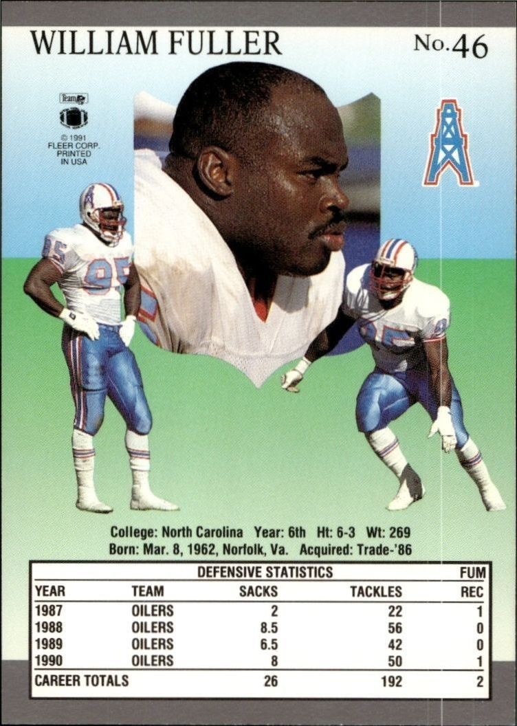 1991 Fleer Ultra William Fuller #46 football trading card back