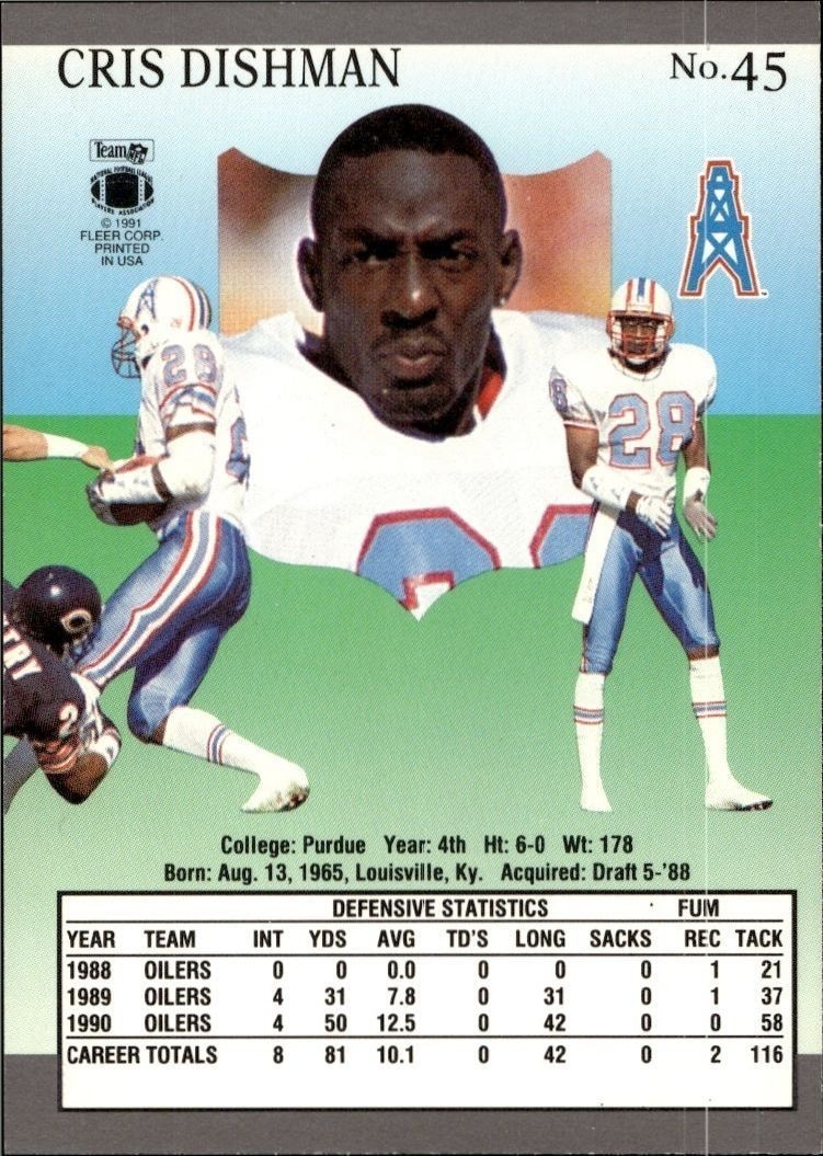 1991 Fleer Ultra Cris Dishman #45 football trading card back