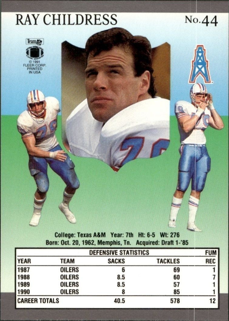 1991 Fleer Ultra Ray Childress #44 football trading card back