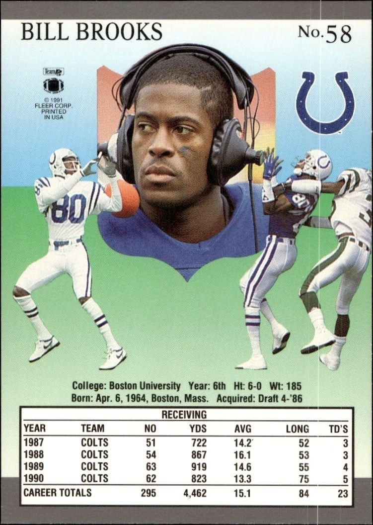 1991 Fleer Ultra Bill Brooks #58 football trading card back