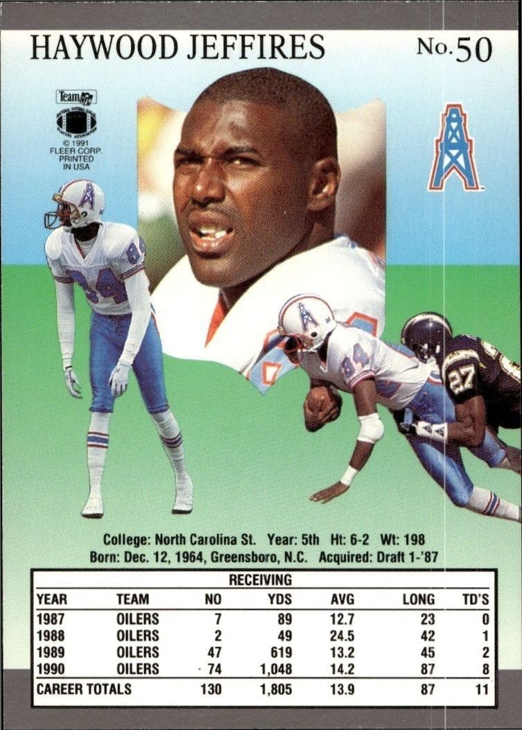 1991 Fleer Ultra Haywood Jeffires #50 football trading card back