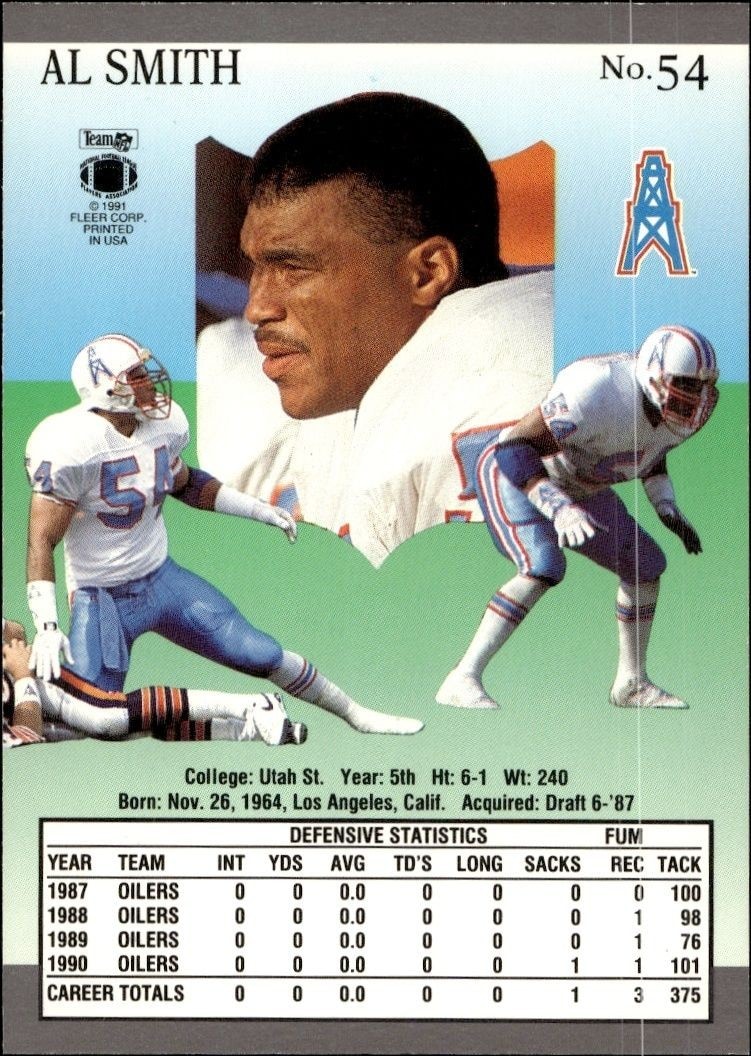1991 Fleer Ultra Al Smith #54 football trading card back