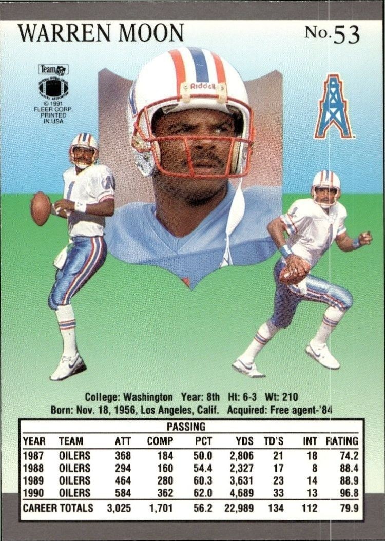 1991 Fleer Ultra Warren Moon #53 football trading card back