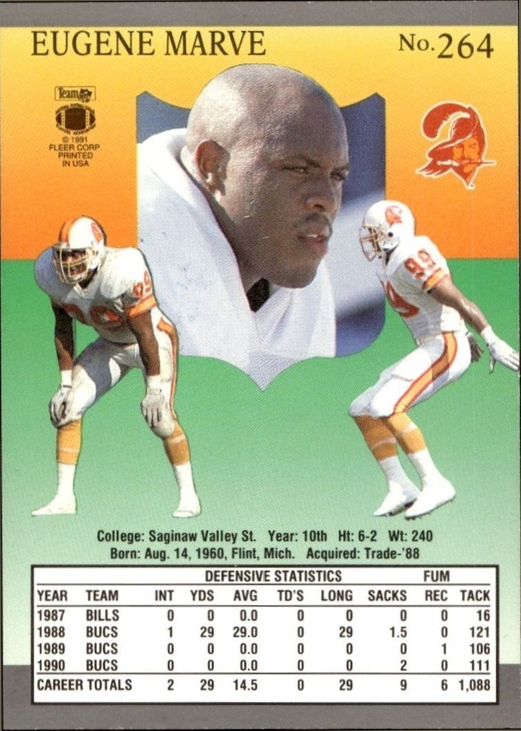 1991 Fleer Ultra Eugene Marve #264 football trading card back