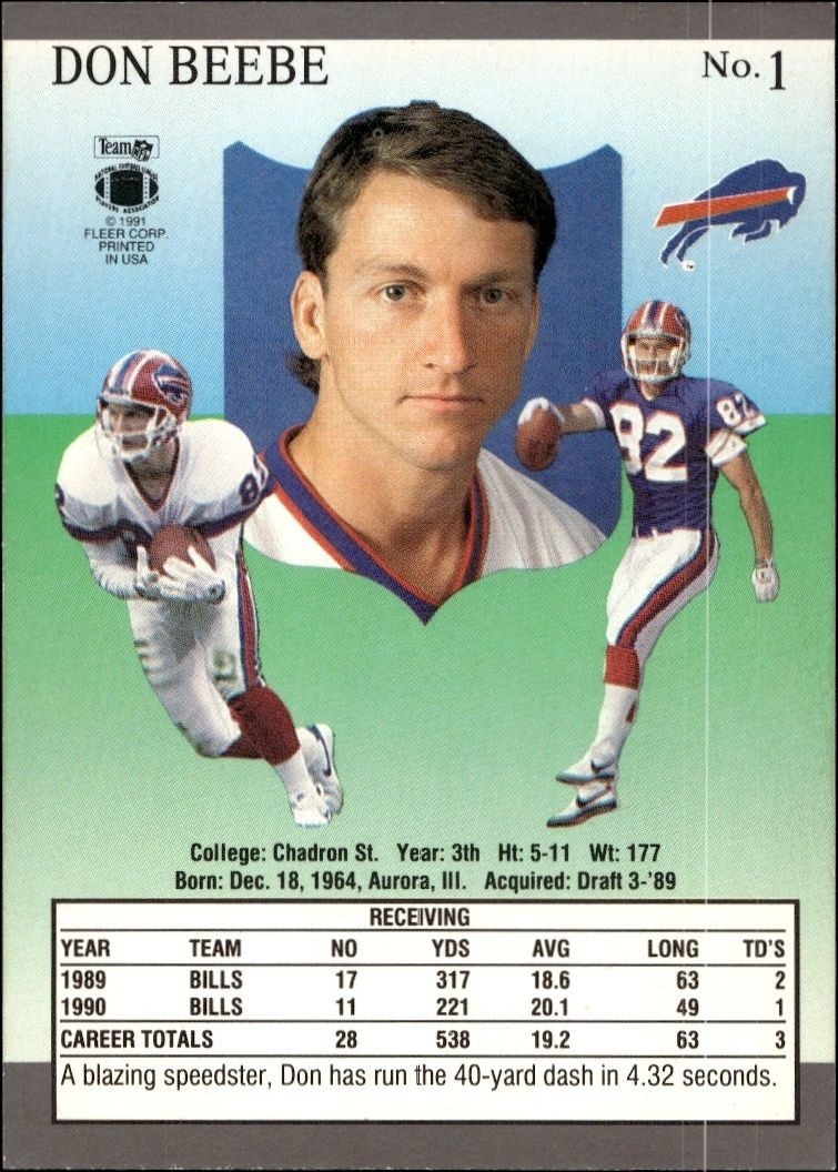 1991 Fleer Ultra Don Beebe #1 football trading card back