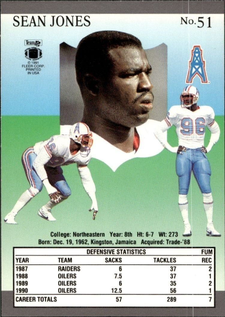 1991 Fleer Ultra Sean Jones #51 football trading card back