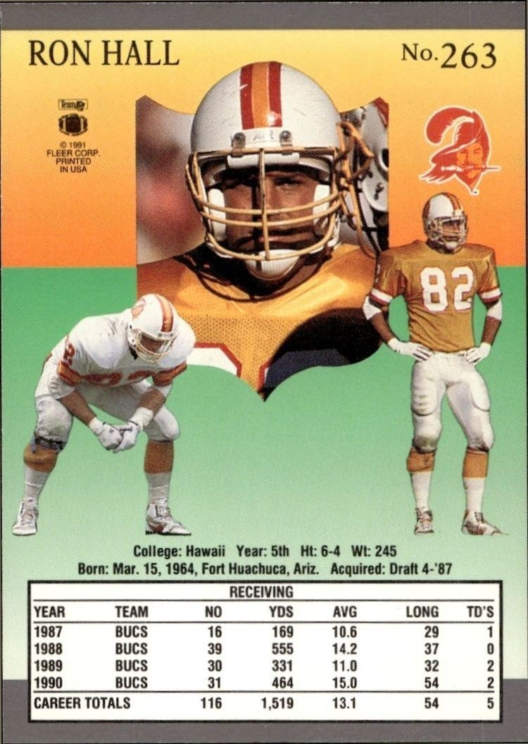 1991 Fleer Ultra Ron Hall #263 football trading card back