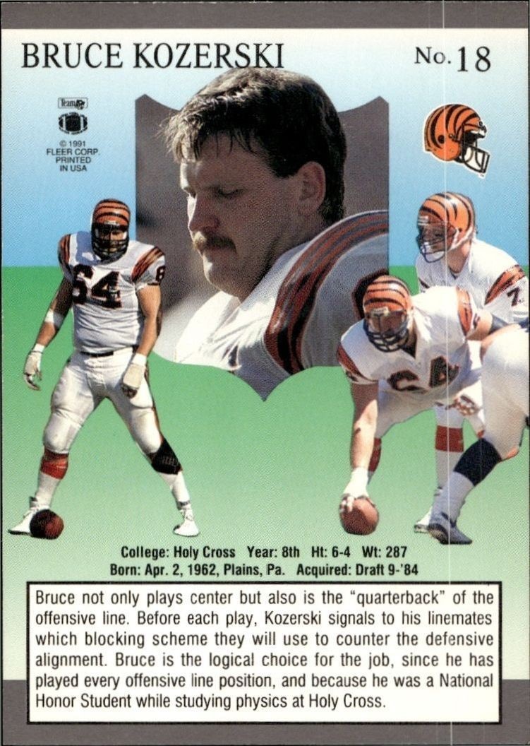 1991 Fleer Ultra Bruce Kozerski #18 football trading card back