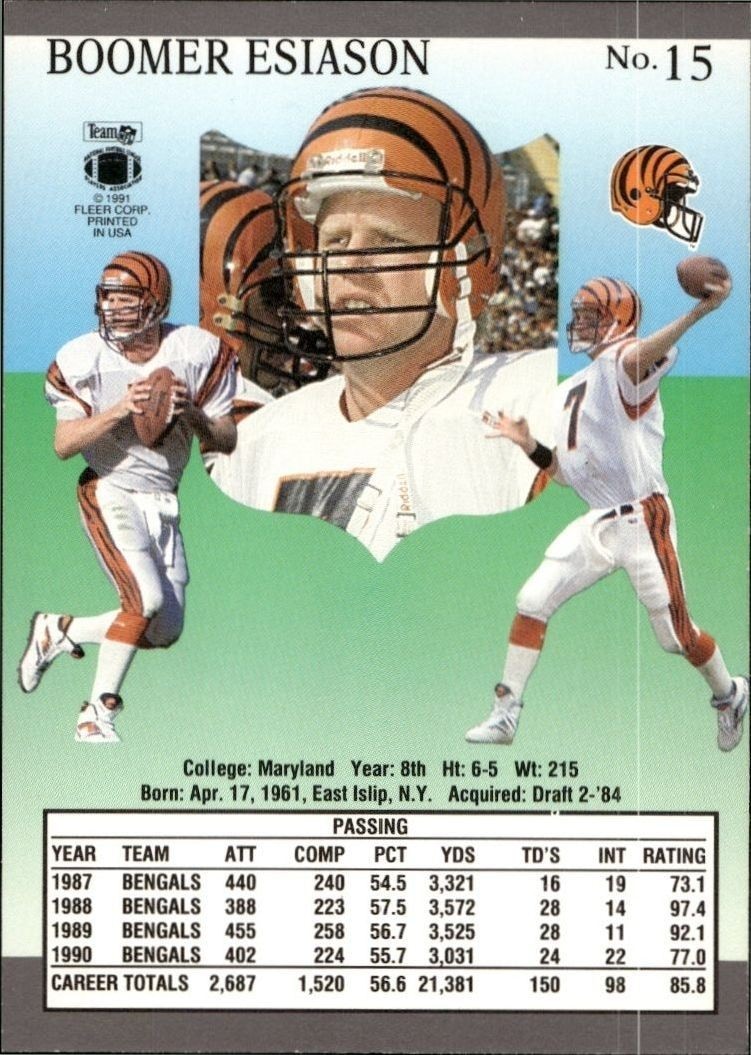1991 Fleer Ultra Boomer Esiason #15 football trading card back