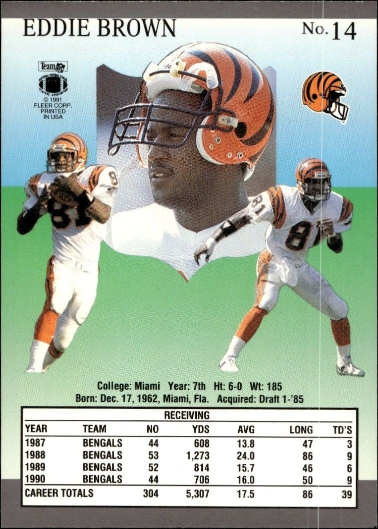 1991 Fleer Ultra Eddie Brown #14 football trading card back