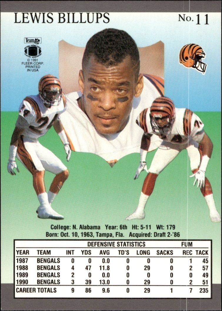 1991 Fleer Ultra Lewis Billups #11 football trading card back