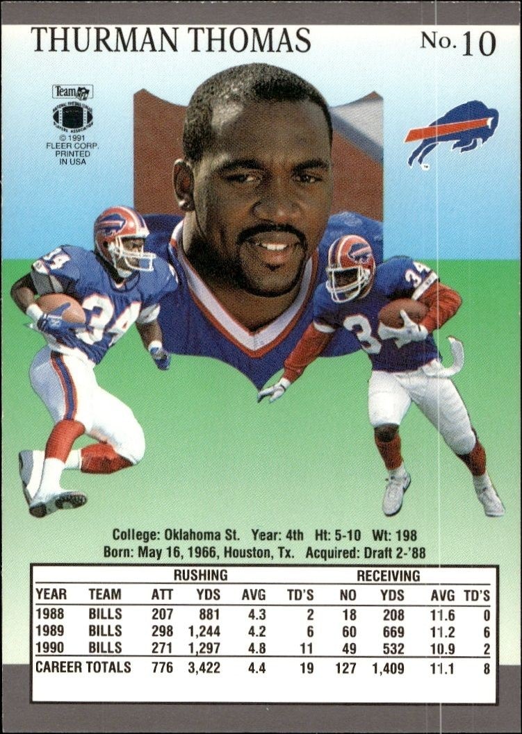 1991 Fleer Ultra Thurman Thomas #10 football trading card back