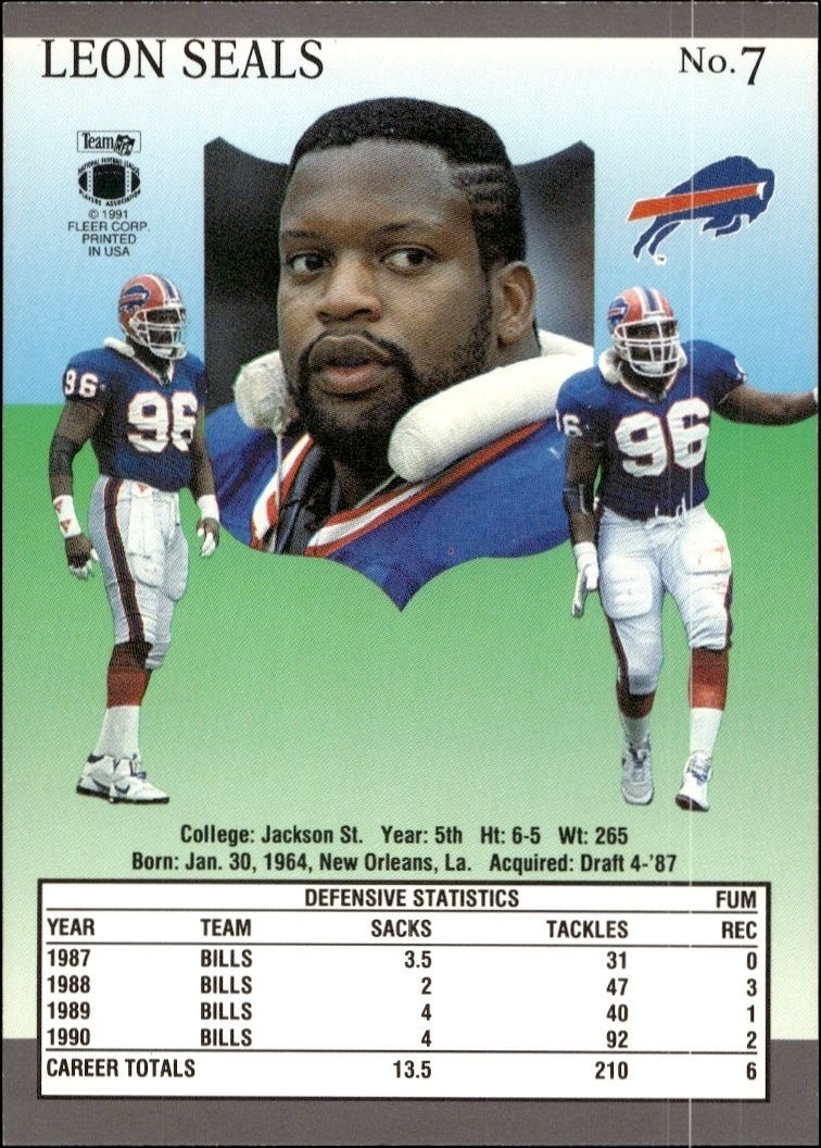 1991 Fleer Ultra Leon Seals #7 football trading card back