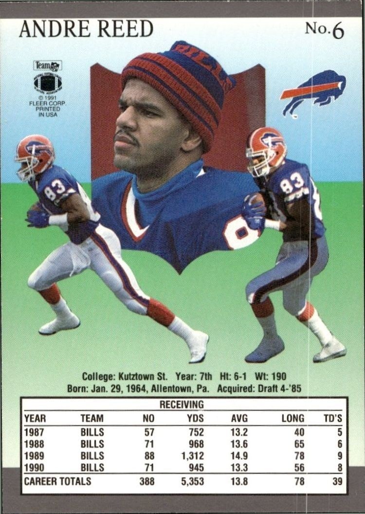 1991 Fleer Ultra Andre Reed #6 football trading card back
