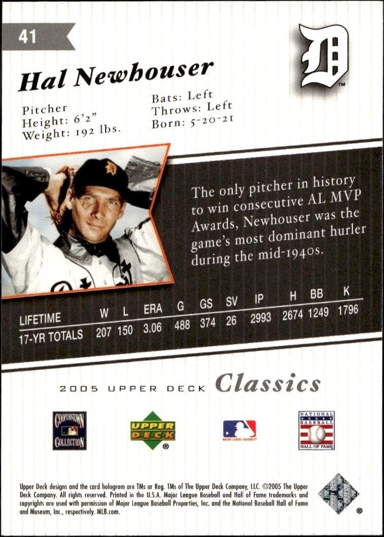 2005 Upper Deck Classics Hal Newhouser #41 baseball trading card back