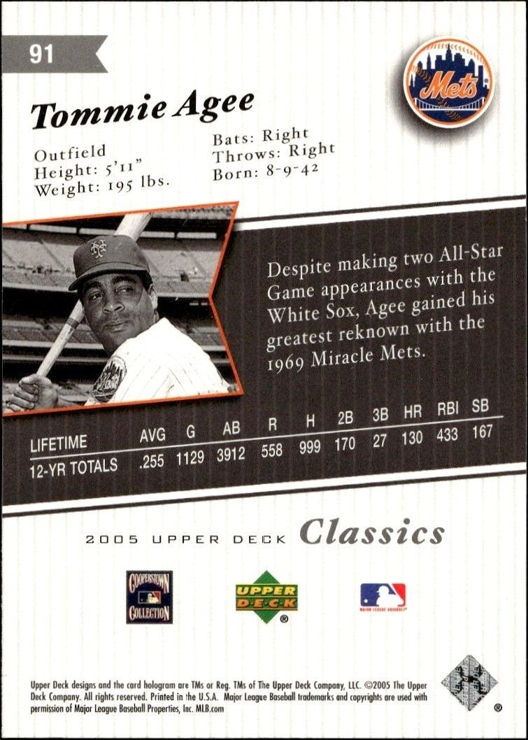 2005 Upper Deck Classics Tommie Agee #91 baseball trading card back
