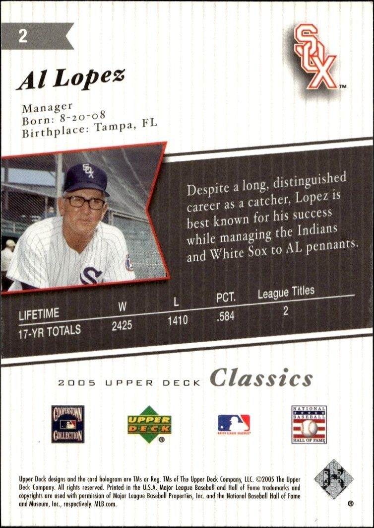 2005 Upper Deck Classics Al Lopez #2 baseball trading card back