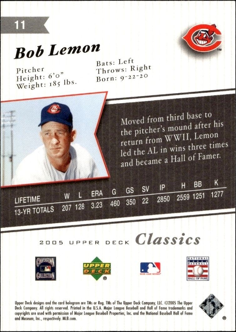 2005 Upper Deck Classics Bob Lemon #11 baseball trading card back
