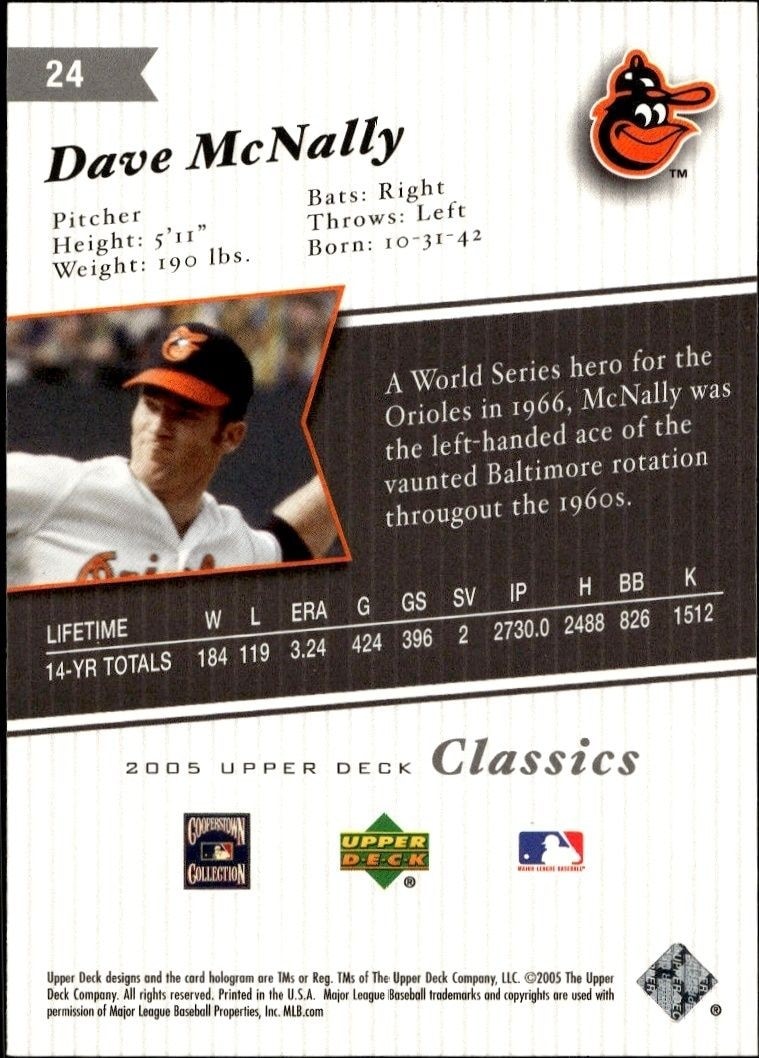 2005 Upper Deck Classics Dave McNally #24 baseball trading card back