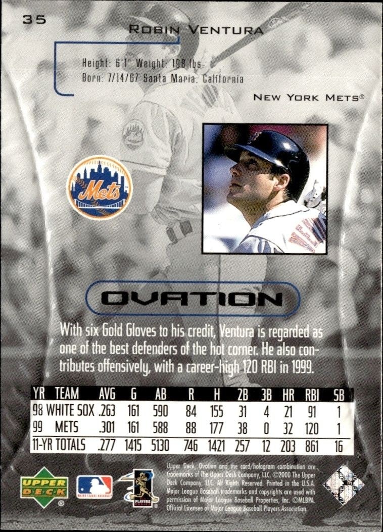 2000 Upper Deck Ovation Robin Ventura #35 baseball trading card back