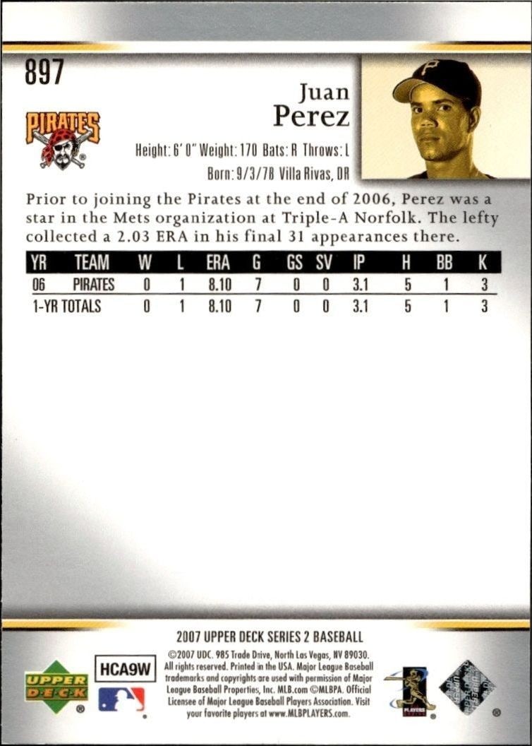 2007 Upper Deck Juan Perez #897 baseball trading card back