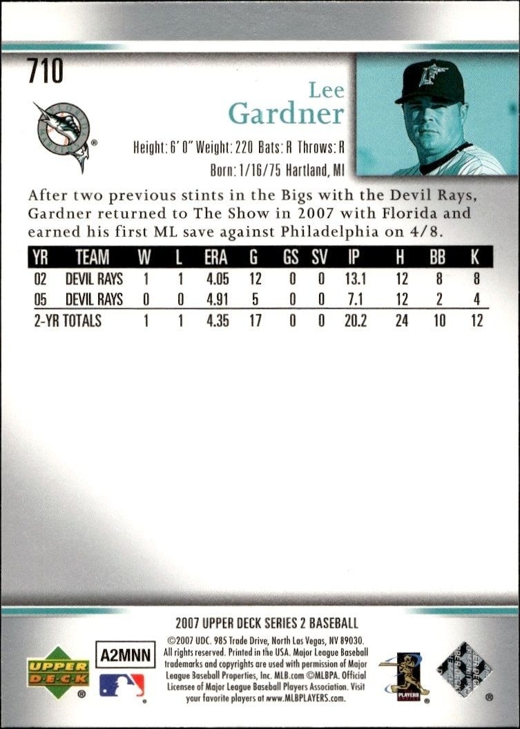 2007 Upper Deck Lee Gardner #710 baseball trading card back