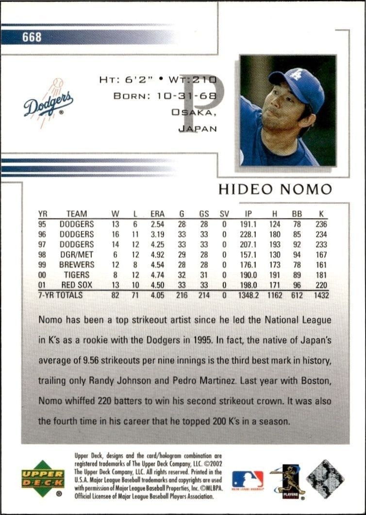 2002 Upper Deck Hideo Nomo #668 baseball trading card back