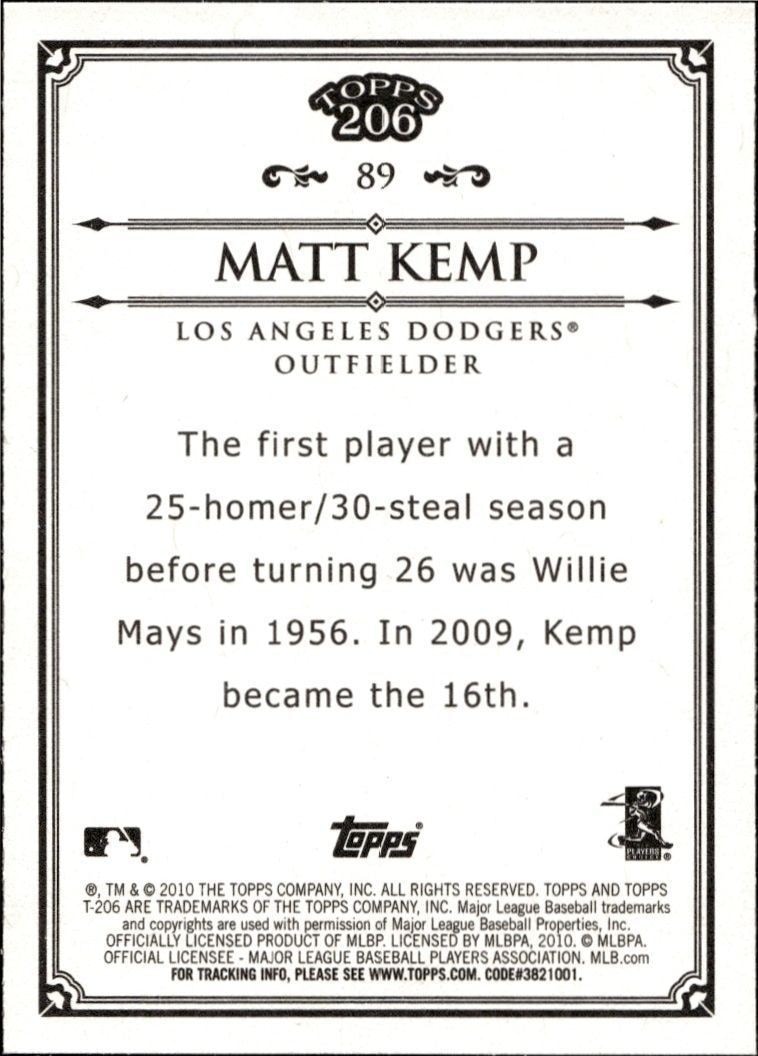 2010 Topps T206 Matt Kemp #89 baseball trading card back