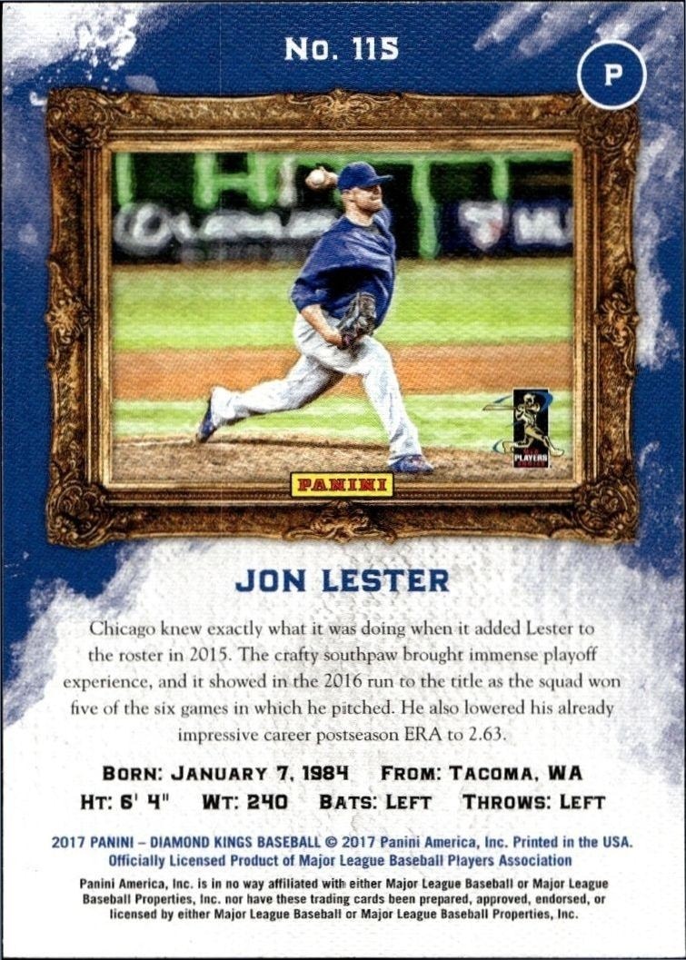 2017 Panini Diamond Kings Jon Lester #115 baseball trading card back