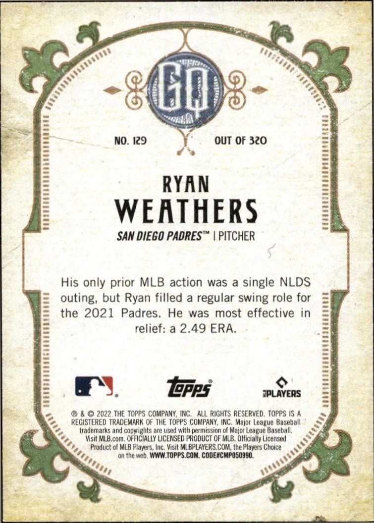 2022 Topps Gypsy Queen Ryan Weathers #129 baseball trading card back