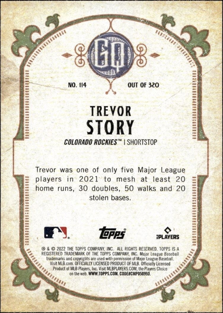 2022 Topps Gypsy Queen Trevor Story #114 baseball trading card back