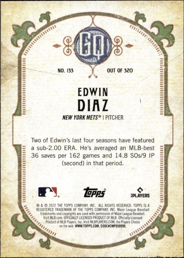2022 Topps Gypsy Queen Edwin Diaz #133 baseball trading card back