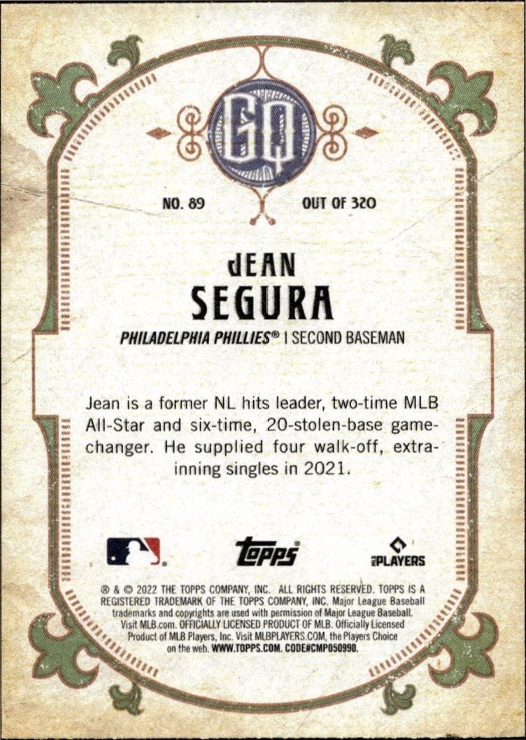 2022 Topps Gypsy Queen Jean Segura #89 baseball trading card back