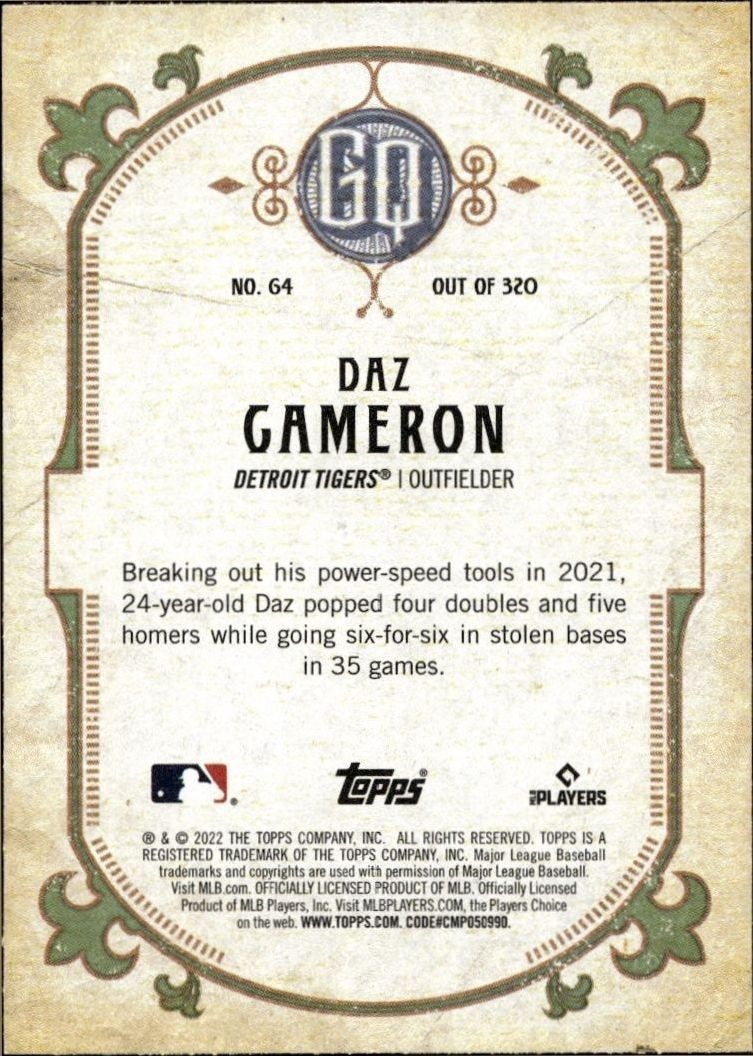 2022 Topps Gypsy Queen Daz Cameron #64 baseball trading card back