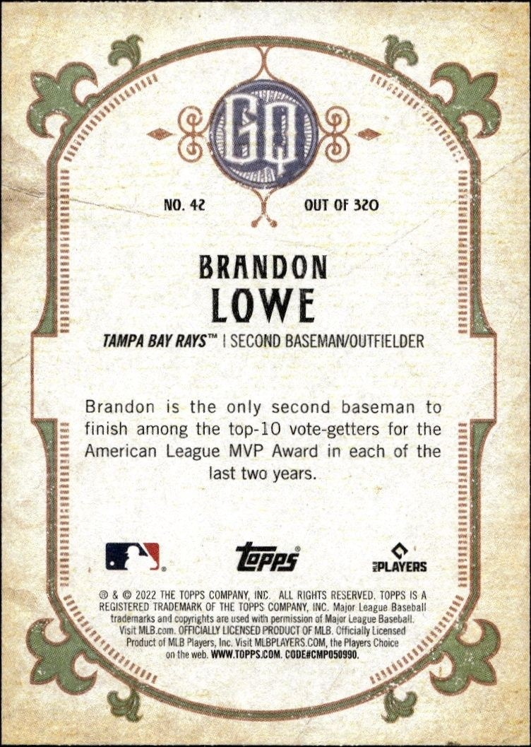 2022 Topps Gypsy Queen Brandon Lowe #42 baseball trading card back