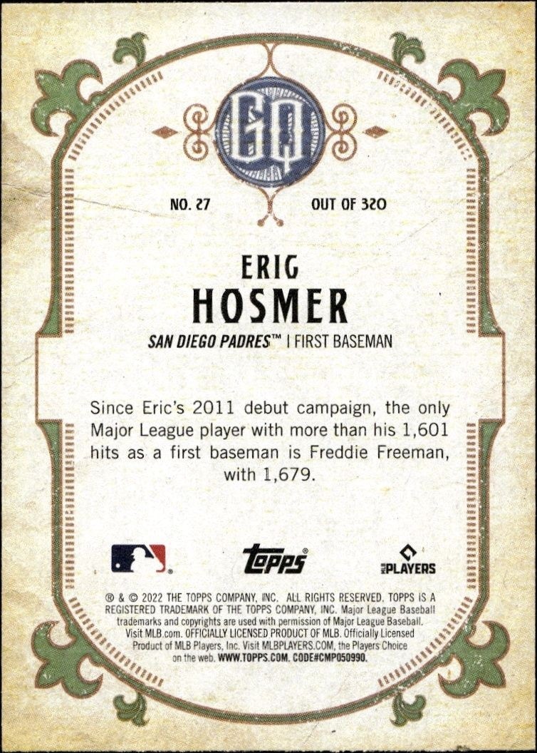 2022 Topps Gypsy Queen Eric Hosmer #27 baseball trading card back