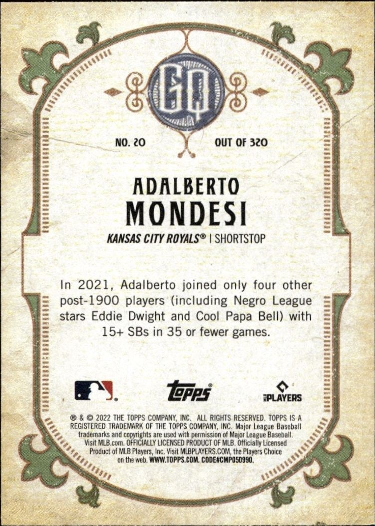 2022 Topps Gypsy Queen Adalberto Mondesi #20 baseball trading card back