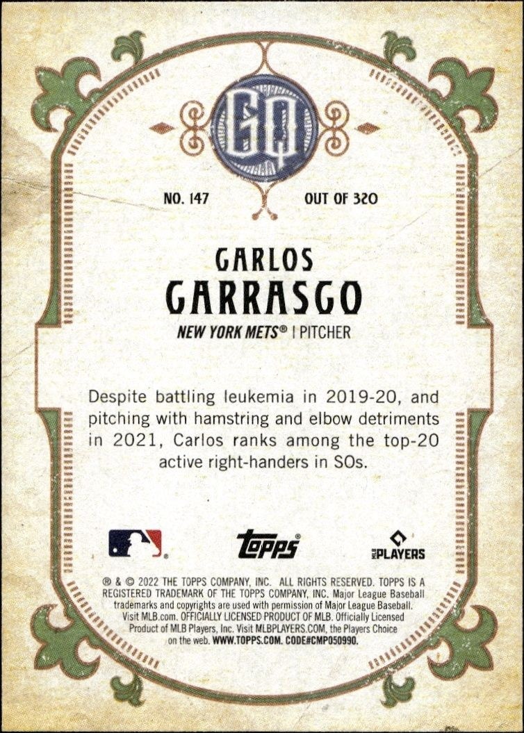 2022 Topps Gypsy Queen Carlos Carrasco #147 baseball trading card back