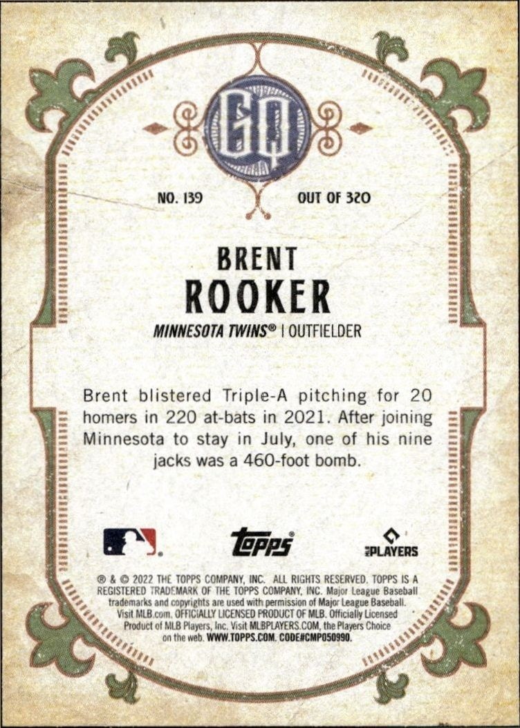 2022 Topps Gypsy Queen Brent Rooker #139 baseball trading card back
