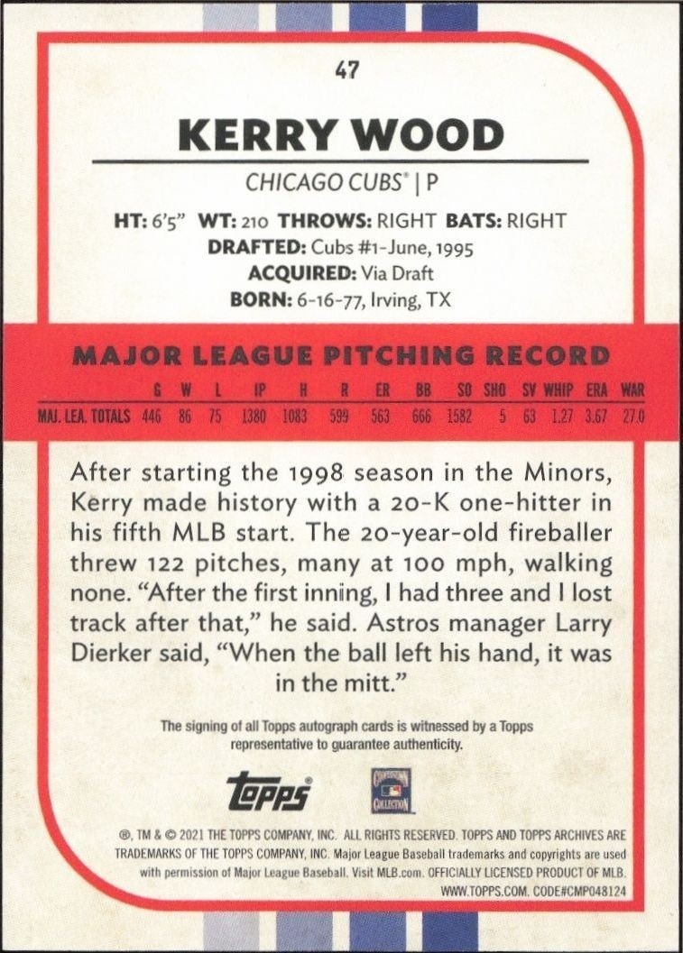 2021 Topps Archives Snapshots Kerry Wood #47 baseball trading card back