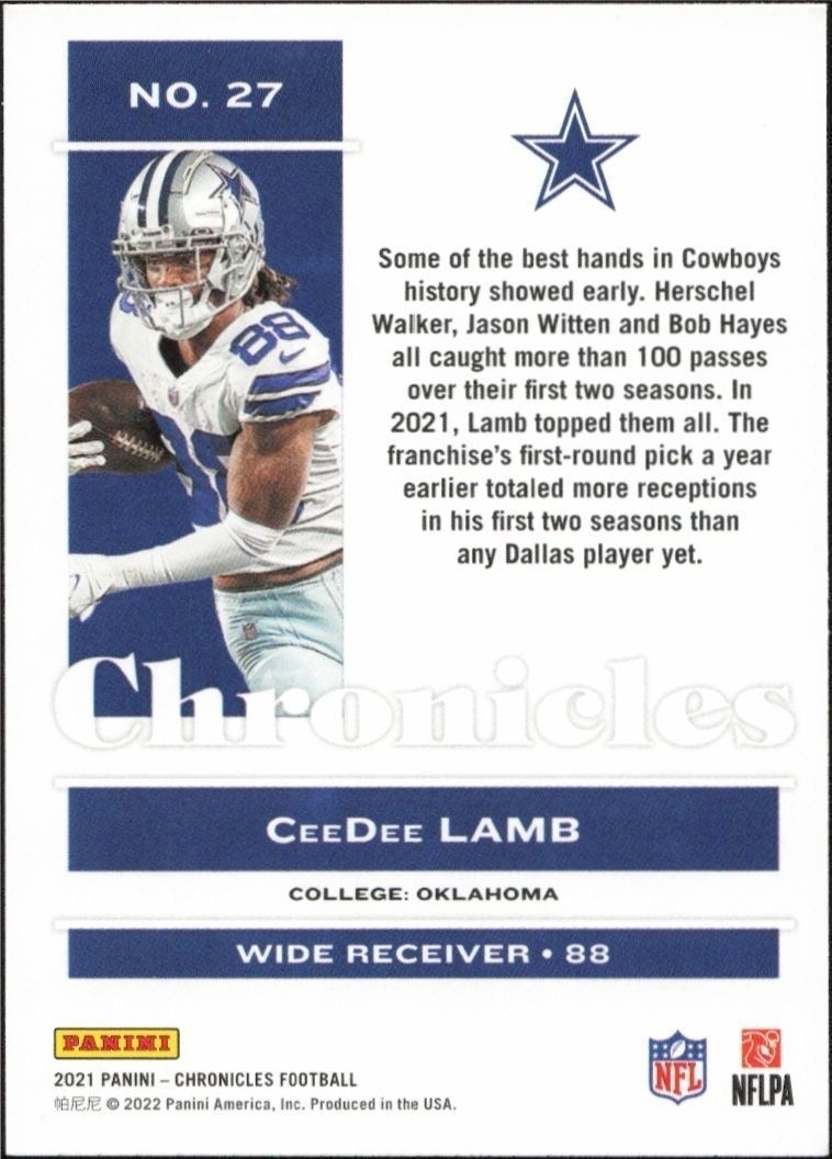 2021 Panini Chronicles CeeDee Lamb #27 football trading card back
