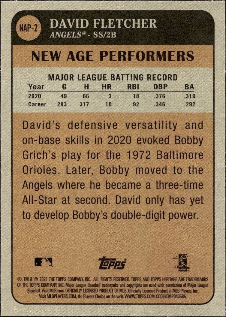 2021 Topps Heritage David Fletcher #NAP-2 baseball trading card back