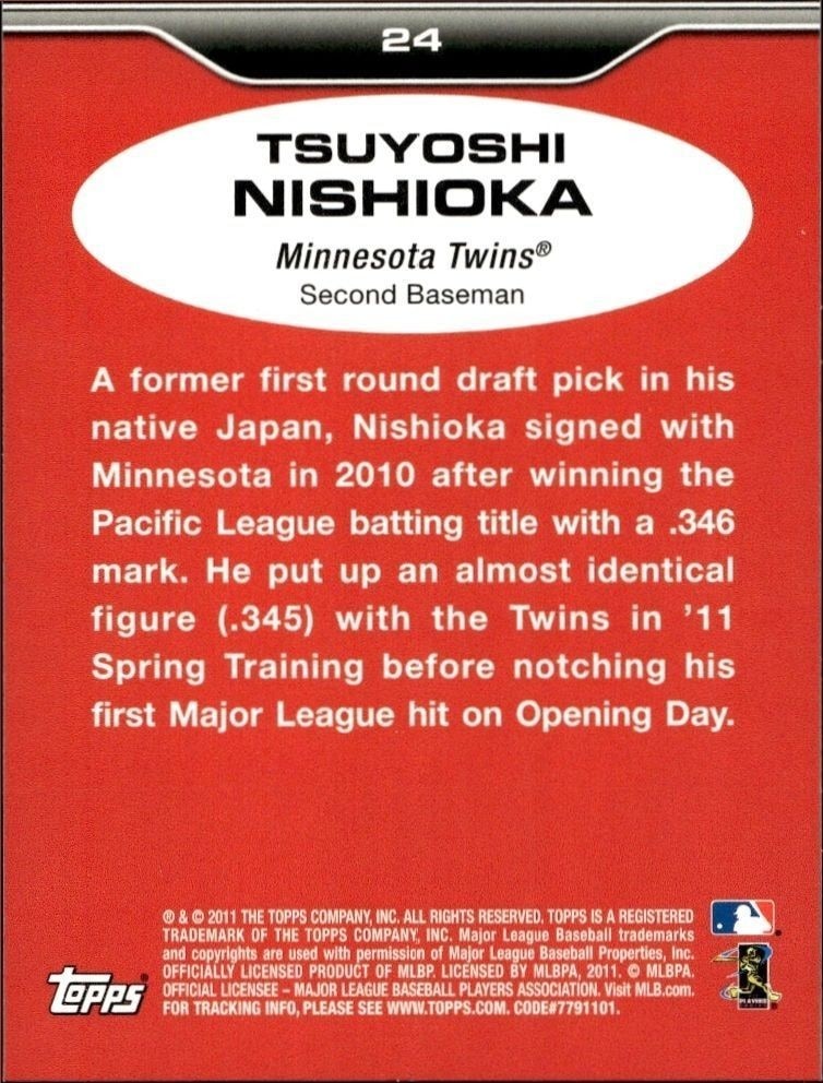 2011 Topps Lineage Tsuyoshi Nishioka #24 baseball trading card back