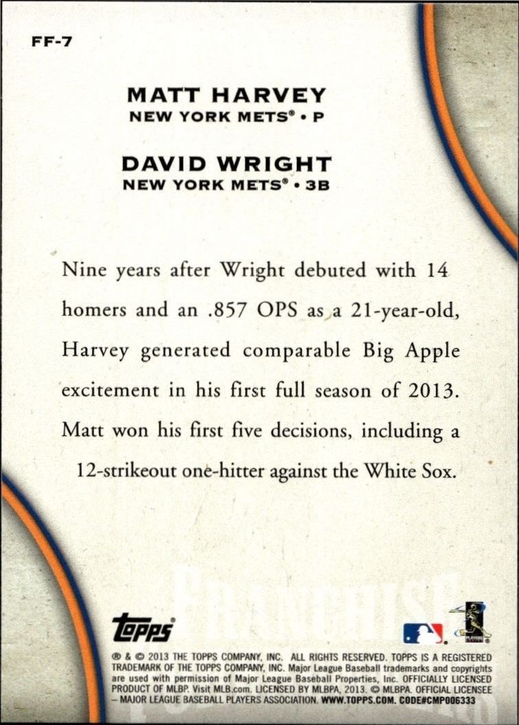 2013 Topps Update Series David Wright #FF-7 baseball trading card back